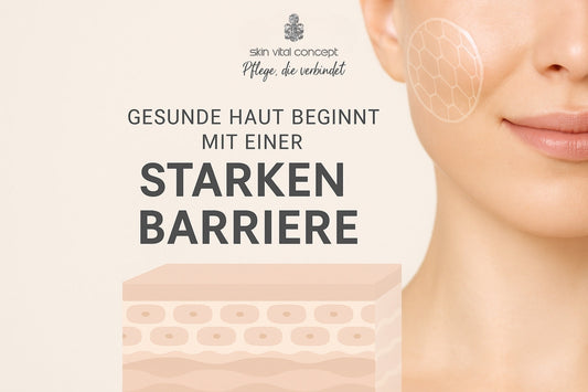 Elegantes Blog-Titelbild mit Symbolik für eine starke Hautbarriere und einer Lindenblüte – visuelle Darstellung für den Artikel ‚Gesunde Haut beginnt mit einer starken Barriere‘.“