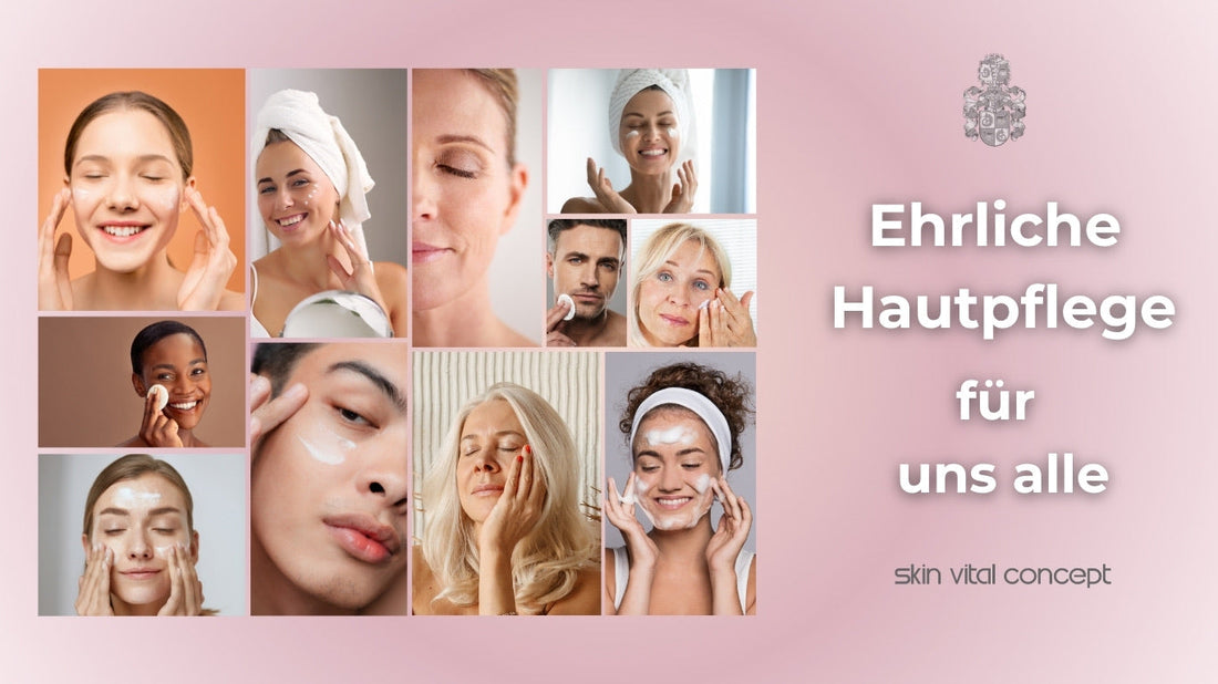 Collage von Menschen mit verschiedenen Hauttypen bei der Gesichtspflege. Botschaft: Hautpflege für jedes Alter, jedes Geschlecht und jeden Hautzustand.