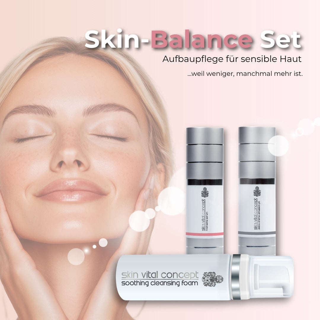 Skin Vital Concept Skin-Balance Set – sanfte Aufbaupflege mit Reinigungsschaum, Hyaluron-Serum und Detox Creme für sensible, gereizte Haut.