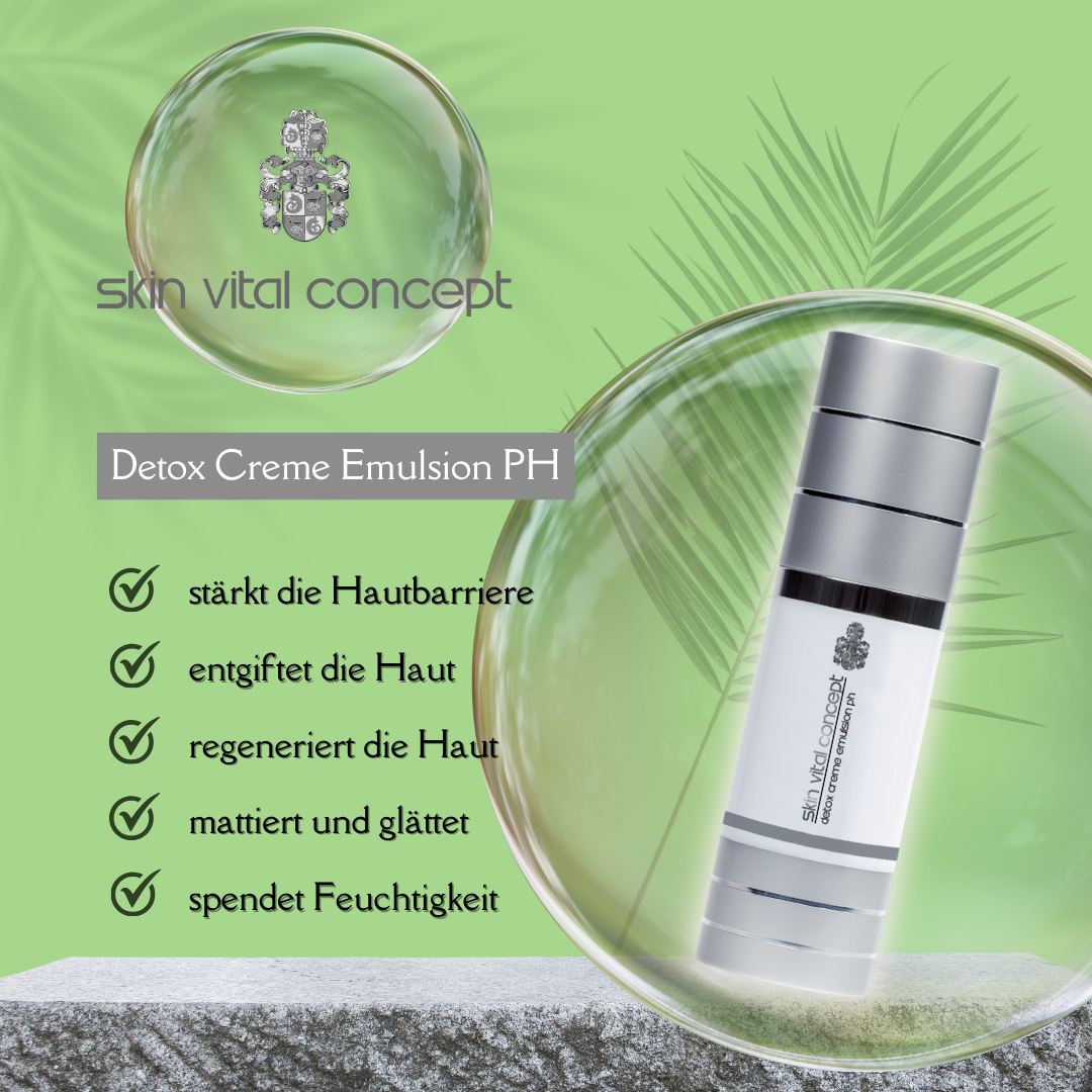 Skin Vital Concept Detox Cream Emulsion pH
Leichte Emulsion zur Entgiftung der Haut, stellt das pH-Gleichgewicht wieder her und reduziert Stressanzeichen.