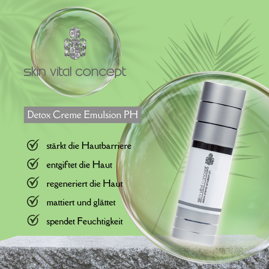 Skin Vital Concept Detox Cream Emulsion pH
Leichte Emulsion zur Entgiftung der Haut, stellt das pH-Gleichgewicht wieder her und reduziert Stressanzeichen.