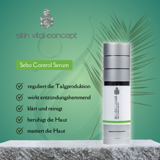 Skin Vital Concept Sebo Control Serum
Mattierendes Serum zur Regulierung von Talgproduktion und Beruhigung von fettiger, zu Akne neigender Haut.